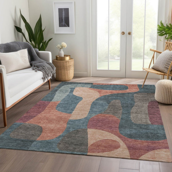 HomeRoots 5' Stylish Sage and Aqua Abstract Area Rug - Durable, Washable Design for Indoor & Outdoor Spaces 9' X 12' 623310
