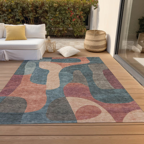 HomeRoots 5' Stylish Sage and Aqua Abstract Area Rug - Durable, Washable Design for Indoor & Outdoor Spaces 10' X 14' 623311
