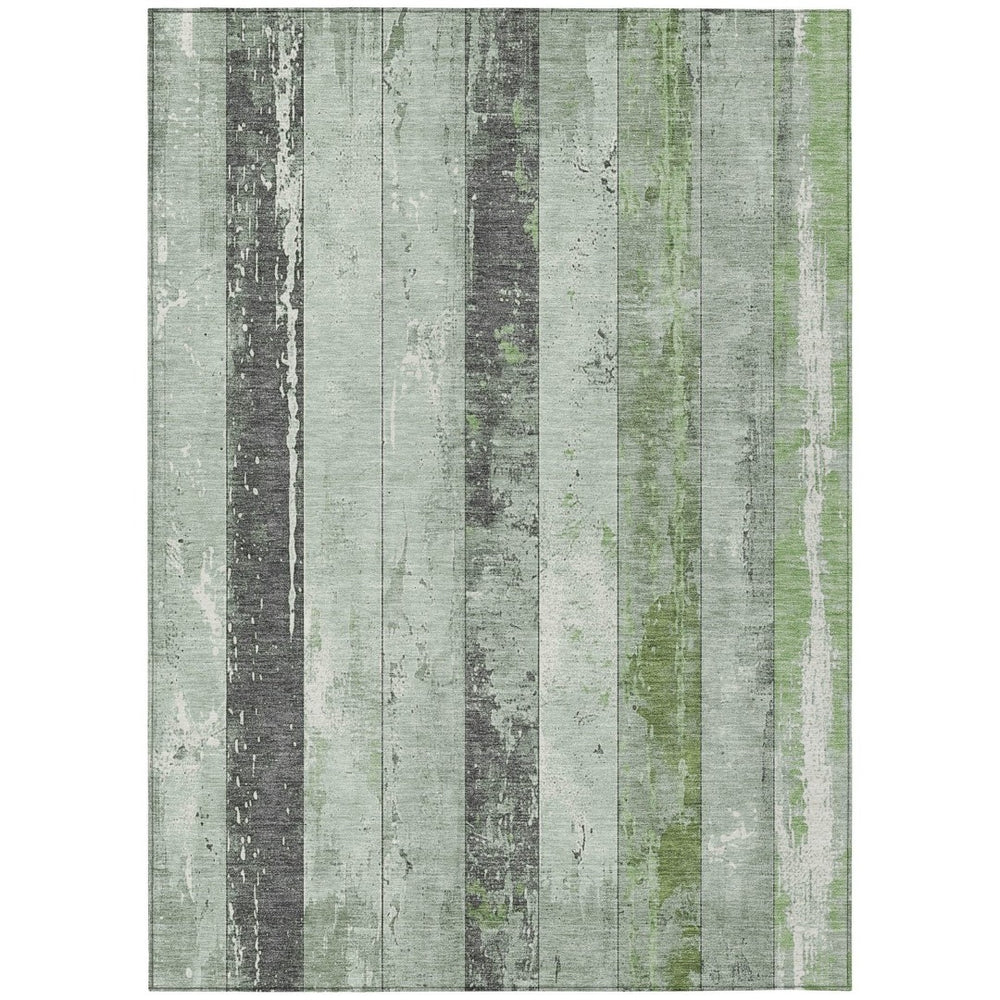 HomeRoots 5' Stylish Artichoke Green & Gray Striped Washable Area Rug for Indoor & Outdoor Versatility 5' X 8' 623313