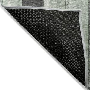 HomeRoots 5' Stylish Artichoke Green & Gray Striped Washable Area Rug for Indoor & Outdoor Versatility 5' X 8' 623313