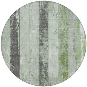 HomeRoots 5' Stylish Artichoke Green & Gray Striped Washable Area Rug for Indoor & Outdoor Versatility 8' Round 623314