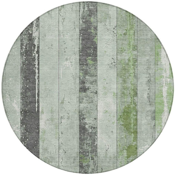 HomeRoots 5' Stylish Artichoke Green & Gray Striped Washable Area Rug for Indoor & Outdoor Versatility 8' Round 623314
