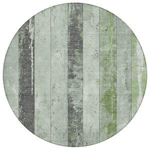 HomeRoots 5' Stylish Artichoke Green & Gray Striped Washable Area Rug for Indoor & Outdoor Versatility 8' Round 623314