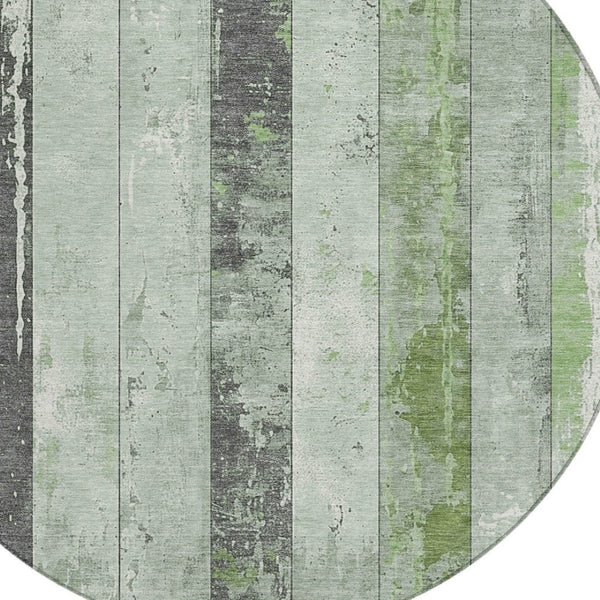 HomeRoots 5' Stylish Artichoke Green & Gray Striped Washable Area Rug for Indoor & Outdoor Versatility 8' Round 623314