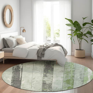 HomeRoots 5' Stylish Artichoke Green & Gray Striped Washable Area Rug for Indoor & Outdoor Versatility 8' Round 623314