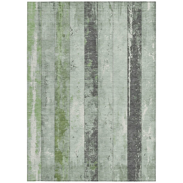 HomeRoots 5' Stylish Artichoke Green & Gray Striped Washable Area Rug for Indoor & Outdoor Versatility 8' X 10' 623315