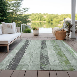 HomeRoots 5' Stylish Artichoke Green & Gray Striped Washable Area Rug for Indoor & Outdoor Versatility 8' X 10' 623315