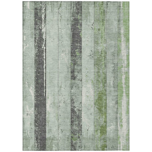 HomeRoots 5' Stylish Artichoke Green & Gray Striped Washable Area Rug for Indoor & Outdoor Versatility 8' X 10' 623315