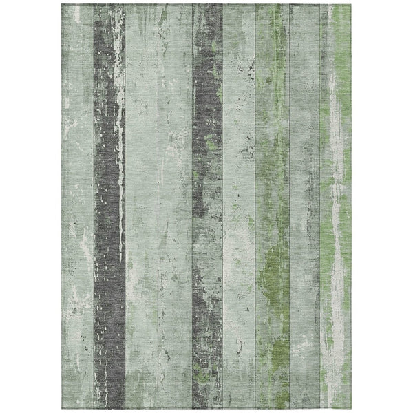HomeRoots 5' Stylish Artichoke Green & Gray Striped Washable Area Rug for Indoor & Outdoor Versatility 8' X 10' 623315