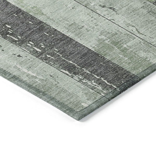 HomeRoots 5' Stylish Artichoke Green & Gray Striped Washable Area Rug for Indoor & Outdoor Versatility 8' X 10' 623315