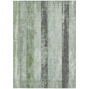 HomeRoots 5' Stylish Artichoke Green & Gray Striped Washable Area Rug for Indoor & Outdoor Versatility 9' X 12' 623316