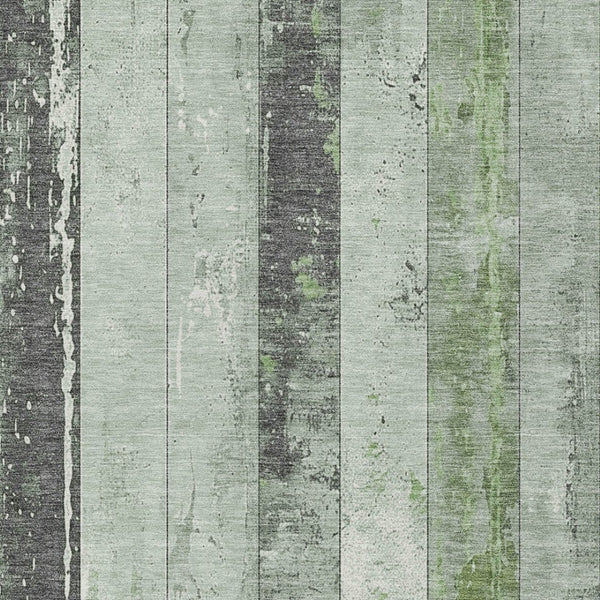 HomeRoots 5' Stylish Artichoke Green & Gray Striped Washable Area Rug for Indoor & Outdoor Versatility 9' X 12' 623316
