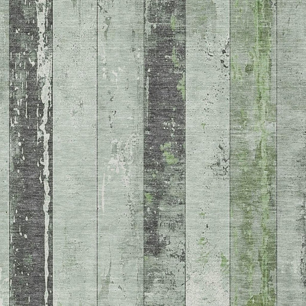 HomeRoots 5' Stylish Artichoke Green & Gray Striped Washable Area Rug for Indoor & Outdoor Versatility 9' X 12' 623316
