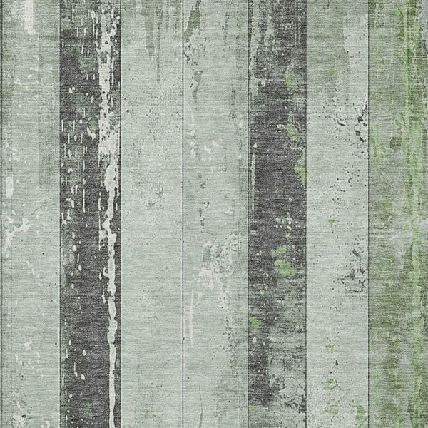 HomeRoots 5' Stylish Artichoke Green & Gray Striped Washable Area Rug for Indoor & Outdoor Versatility 10' X 14' 623317