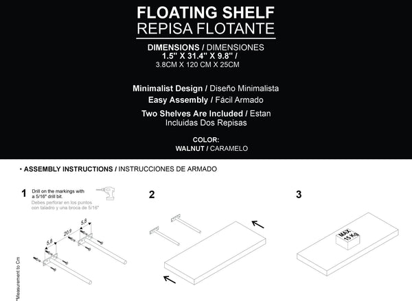 English Elm Greer Floating Shelf Melamine Set of 2 — Slim 47.3" Wall-Mount Shelves for Modern Minimalist Rooms Walnut 47.2 L x 10.2 W x 3.5 H B128P375281
