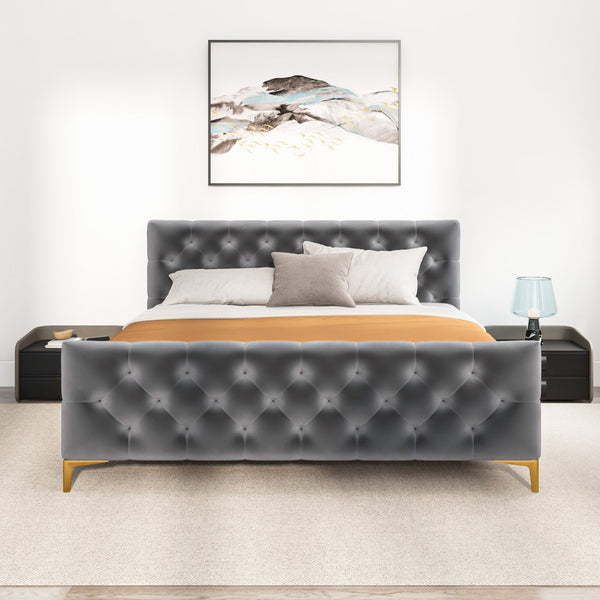 English Elm Ashcroft Furniture - Bailey Dark Grey Velvet King Bed - Luxurious Mid-Century Modern Design With Plush Support & Style! B183S00144