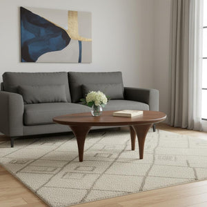 HomeRoots 38" Modern Brown Triangle Pedestal Coffee Table - Solid Wood Design for Living Room & Office Use 623336