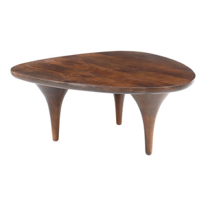 HomeRoots 38" Modern Brown Triangle Pedestal Coffee Table - Solid Wood Design for Living Room & Office Use 623336