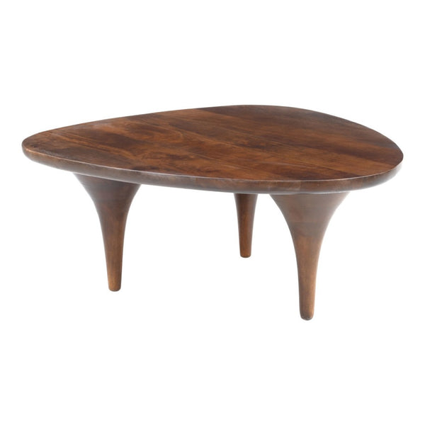 HomeRoots 38" Modern Brown Triangle Pedestal Coffee Table - Solid Wood Design for Living Room & Office Use 623336