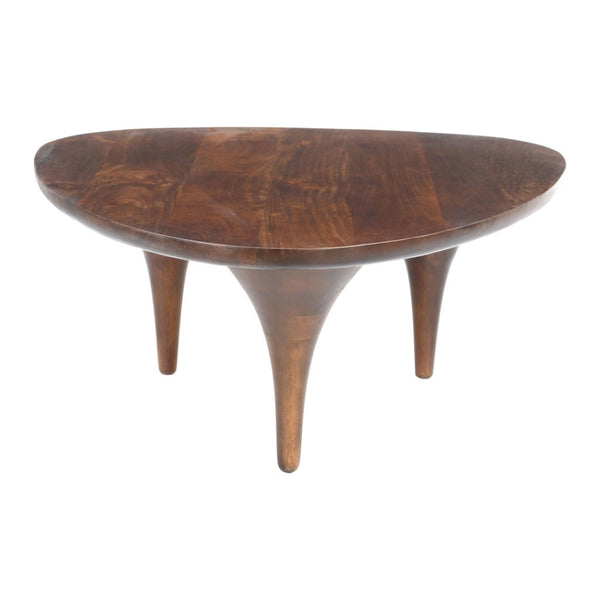 HomeRoots 38" Modern Brown Triangle Pedestal Coffee Table - Solid Wood Design for Living Room & Office Use 623336