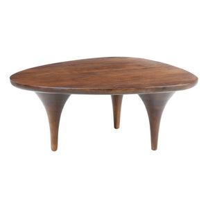 HomeRoots 38" Modern Brown Triangle Pedestal Coffee Table - Solid Wood Design for Living Room & Office Use 623336