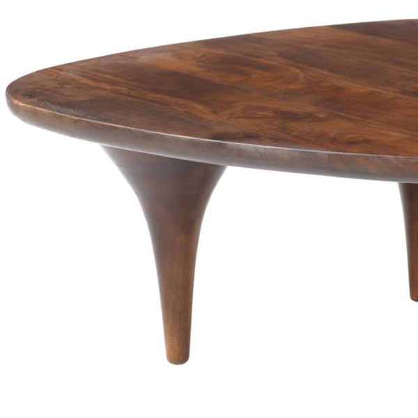 HomeRoots 38" Modern Brown Triangle Pedestal Coffee Table - Solid Wood Design for Living Room & Office Use 623336