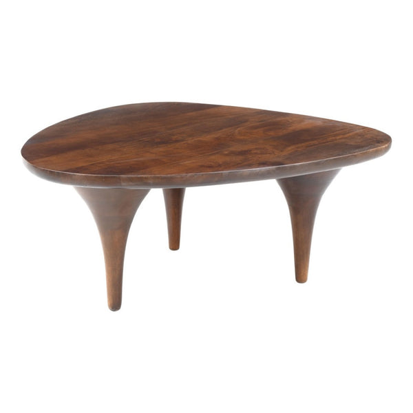 HomeRoots 38" Modern Brown Triangle Pedestal Coffee Table - Solid Wood Design for Living Room & Office Use 623336