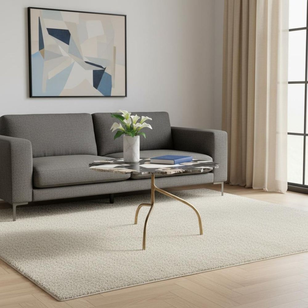 HomeRoots 33" Black Terrazzo Pedestal Coffee Table with Gold Iron Base - Contemporary Free-Form Design Elegance 623337