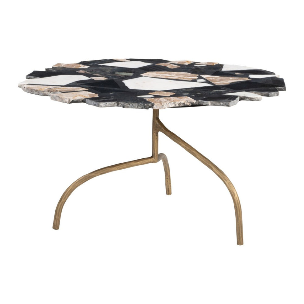 HomeRoots 33" Black Terrazzo Pedestal Coffee Table with Gold Iron Base - Contemporary Free-Form Design Elegance 623337