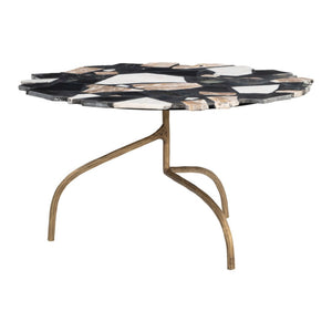 HomeRoots 33" Black Terrazzo Pedestal Coffee Table with Gold Iron Base - Contemporary Free-Form Design Elegance 623337