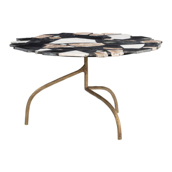 HomeRoots 33" Black Terrazzo Pedestal Coffee Table with Gold Iron Base - Contemporary Free-Form Design Elegance 623337