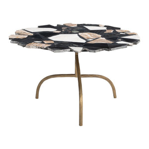HomeRoots 33" Black Terrazzo Pedestal Coffee Table with Gold Iron Base - Contemporary Free-Form Design Elegance 623337