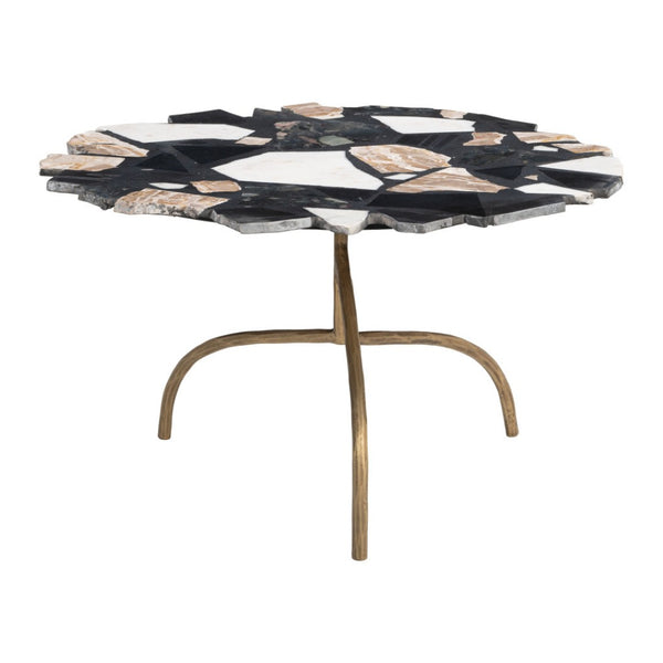 HomeRoots 33" Black Terrazzo Pedestal Coffee Table with Gold Iron Base - Contemporary Free-Form Design Elegance 623337