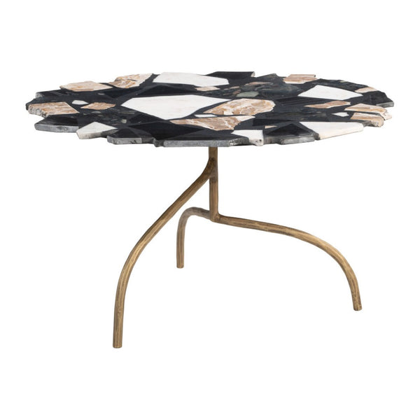 HomeRoots 33" Black Terrazzo Pedestal Coffee Table with Gold Iron Base - Contemporary Free-Form Design Elegance 623337