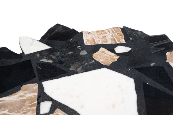 HomeRoots 33" Black Terrazzo Pedestal Coffee Table with Gold Iron Base - Contemporary Free-Form Design Elegance 623337