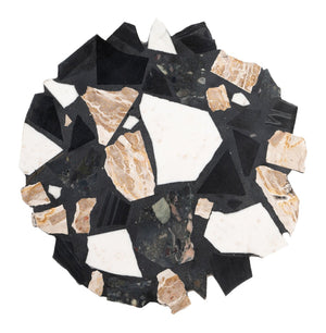HomeRoots 33" Black Terrazzo Pedestal Coffee Table with Gold Iron Base - Contemporary Free-Form Design Elegance 623337