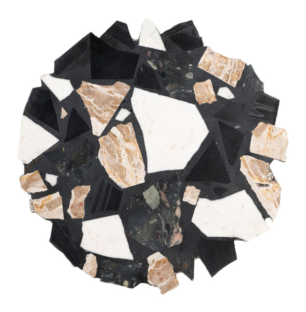 HomeRoots 33" Black Terrazzo Pedestal Coffee Table with Gold Iron Base - Contemporary Free-Form Design Elegance 623337