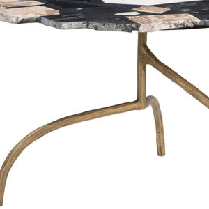 HomeRoots 33" Black Terrazzo Pedestal Coffee Table with Gold Iron Base - Contemporary Free-Form Design Elegance 623337