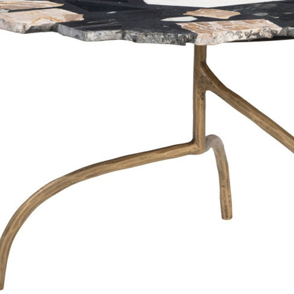 HomeRoots 33" Black Terrazzo Pedestal Coffee Table with Gold Iron Base - Contemporary Free-Form Design Elegance 623337