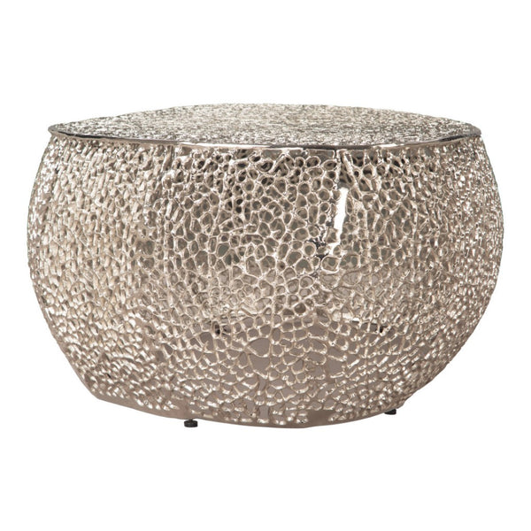 HomeRoots 50" Silver Aluminum Oval Pedestal Coffee Table - Modern Minimalist Design for Versatile Spaces 623339