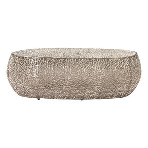 HomeRoots 50" Silver Aluminum Oval Pedestal Coffee Table - Modern Minimalist Design for Versatile Spaces 623339