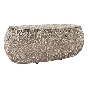 HomeRoots 50" Silver Aluminum Oval Pedestal Coffee Table - Modern Minimalist Design for Versatile Spaces 623339