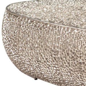 HomeRoots 50" Silver Aluminum Oval Pedestal Coffee Table - Modern Minimalist Design for Versatile Spaces 623339