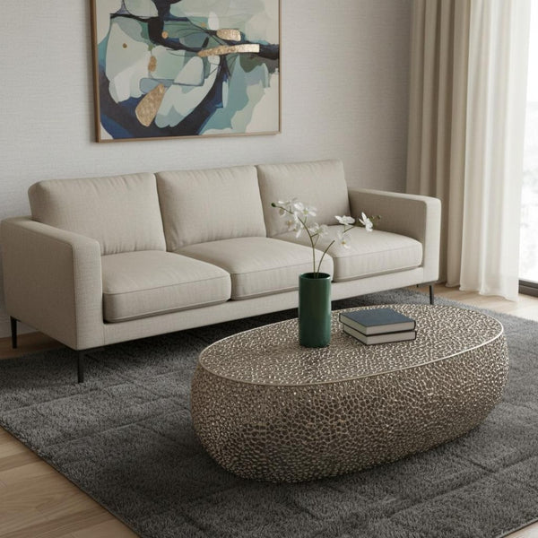 HomeRoots 50" Silver Aluminum Oval Pedestal Coffee Table - Modern Minimalist Design for Versatile Spaces 623339