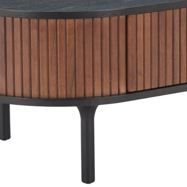 HomeRoots 47" Elegant Black Oval Pedestal Coffee Table with Drawer for Modern Living Room Décor & Storage 623340