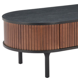 HomeRoots 47" Elegant Black Oval Pedestal Coffee Table with Drawer for Modern Living Room Décor & Storage 623340