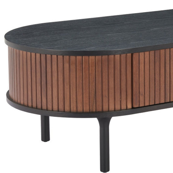 HomeRoots 47" Elegant Black Oval Pedestal Coffee Table with Drawer for Modern Living Room Décor & Storage 623340