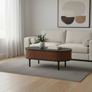 HomeRoots 47" Elegant Black Oval Pedestal Coffee Table with Drawer for Modern Living Room Décor & Storage 623340