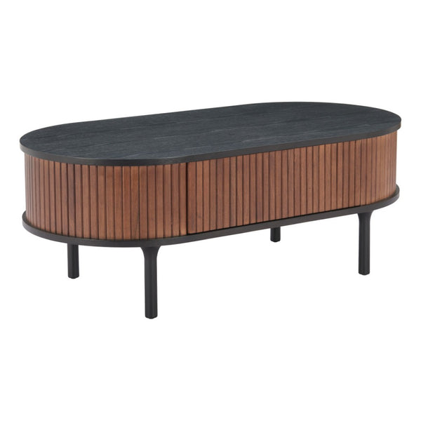 HomeRoots 47" Elegant Black Oval Pedestal Coffee Table with Drawer for Modern Living Room Décor & Storage 623340