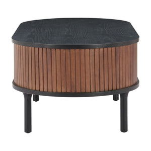 HomeRoots 47" Elegant Black Oval Pedestal Coffee Table with Drawer for Modern Living Room Décor & Storage 623340